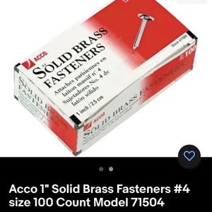 NIB ACCO #4 Solid Brass Fasteners 71504, Quantity 1000